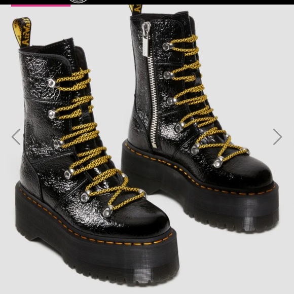 Dr Martens Ghilana Max Distressed Patent Leather Platform Boots *NEW* - Picture 2 of 12